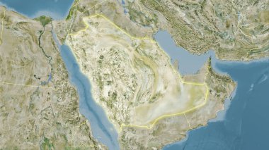 Stereografik projeksiyondaki D uydusundaki Suudi Arabistan bölgesi - ışık saçan ana hatlara sahip raster tabakalarının ham bileşimi