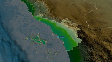 Jizan - region of Saudi Arabia zoomed and highlighted with capital. Main physical landscape features. 3D rendering clipart