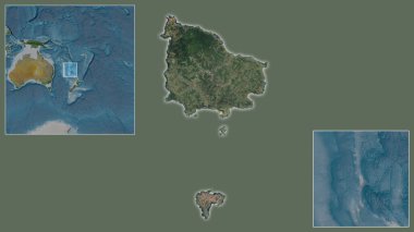 Norfolk Adası 'na ve bölgedeki konumuna ve geniş çaplı bir dünya haritasının merkezine yakın. Uydu görüntüleri