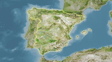 Uydudaki İspanya bölgesi stereografik projeksiyondaki bir harita - ışık saçan dış hatları olan raster tabakalarının ham bileşimi
