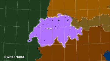 Stereografik projeksiyondaki idari bölümler haritasında İsviçre alanı - ana bileşim