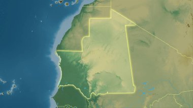 Stereografik projeksiyondaki yer altı haritasında Moritanya bölgesi - ışık saçan ana hatlı raster tabakalarının ham bileşimi