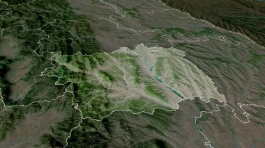 Bacau - Romanya ilçesi yakınlaştırıldı ve ön plana çıkarıldı. Uydu görüntüleri. 3B görüntüleme