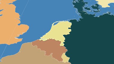Hollanda ve komşuları. Uzak eğimli perspektif - şekil çizilmiş. idari bölümlerin renk haritası