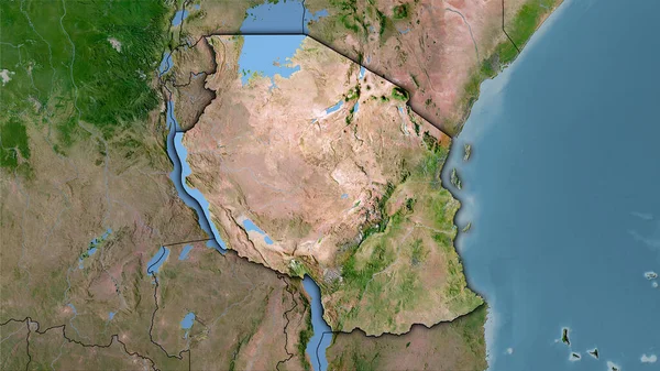 Територія Танзанії Супутниковій Карті Стереографічній Проекції Сира Композиція Растрових Шарів — стокове фото