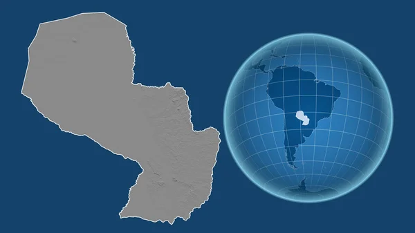 Paraguay Globo Con Forma Del País Contra Mapa Ampliado Con —  Fotos de Stock