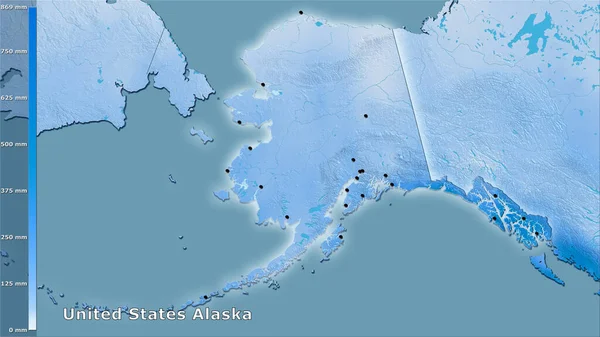 Srážky Nejvlhčího Měsíce Oblasti Aljašky Spojených Států Stereografické Projekci Legendou — Stock fotografie