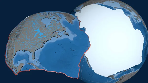 Placa Tectónica Norteamérica Extruida Presentada Contra Globo Topografía Batimetría Mapa —  Fotos de Stock
