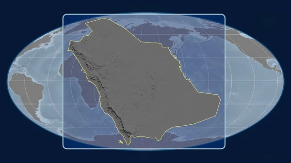 Nagyítás Szaúd Arábiára Mollweide Projekció Globális Térképének Perspektíváival Együtt Alakzat — Stock Fotó