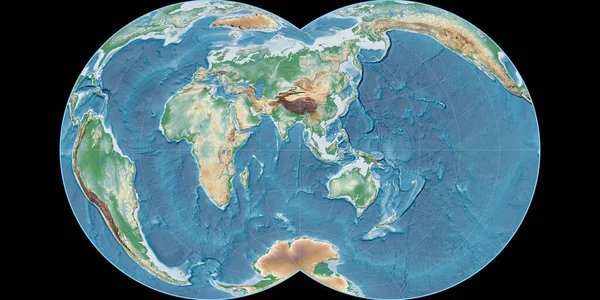 Карта Мира Полной Глобулярной Проекции Маурера Сосредоточена Восточной Долготе Цветной — стоковое фото