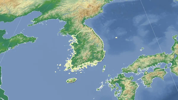 Південна Корея Околиці Вирішальна Перспектива Обриси Фізична Карта — стокове фото