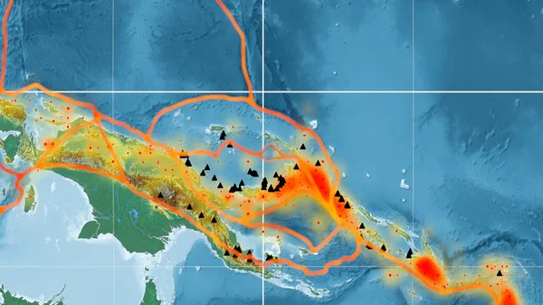 Kavrayskiy投影中的全球地形图上勾勒出的马努斯板块 3D渲染 — 图库照片