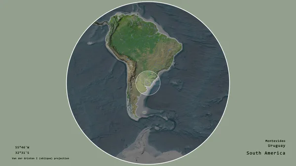 Area Dell Uruguay Segnata Cerchio Sulla Mappa Larga Scala Del — Foto Stock