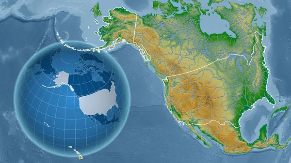 Amerika Alaska Zoom Haritasına Karşı Ülkenin Şekline Sahip Bir Dünya — Stok fotoğraf