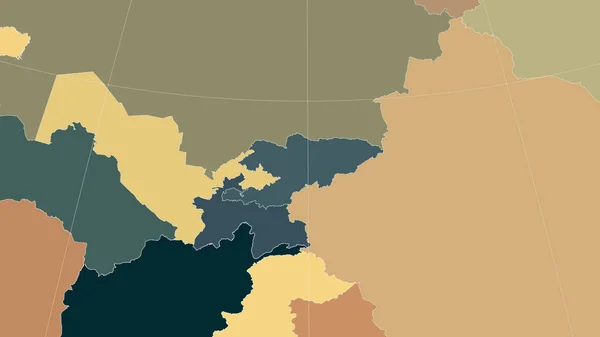 Kirguistán Barrio Perspectiva Oblicua Distante Sin Contorno Mapa Color Las — Foto de Stock