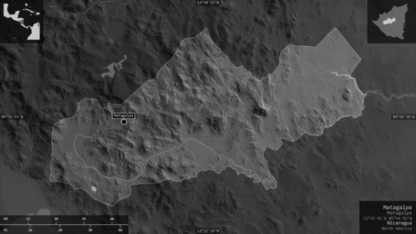 Matagalpa Departamento Nicarágua Mapa Acinzentado Com Lagos Rios Forma Apresentada — Fotografia de Stock