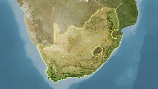 衛星Bマップ上の南アフリカエリアの立体投影 光輝く輪郭を持つラスター層の生の組成 — ストック写真