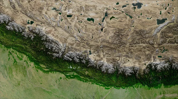 Nepal Close Perspective Country Outline Satellite Imagery — Stock Photo, Image