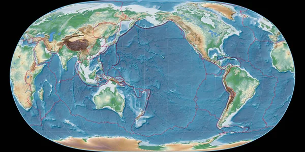 Карта Світу Проекції Природної Землі Зосереджена 170 Довготах Кольорові Шейдери — стокове фото