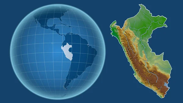 Perú Globo Con Forma Del País Contra Mapa Ampliado Con — Foto de Stock