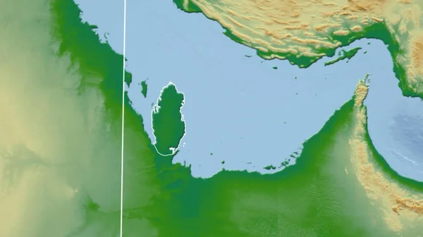 Катар Сусідство Далека Перспектива Обрисами Країни Фізична Карта — стокове фото