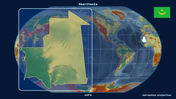 Vergrößerte Ansicht Mauretaniens Mit Perspektivischen Linien Gegen Eine Weltkarte Der — Stockfoto