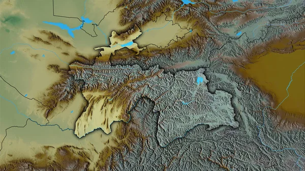 Area Del Tagikistan Sulla Mappa Topografica Rilievo Nella Proiezione Stereografica — Foto Stock