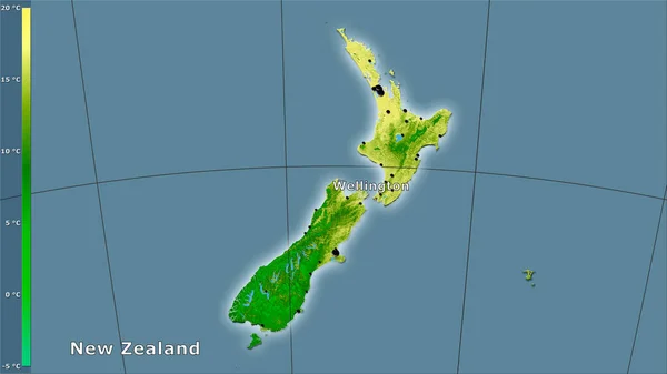 Medeltemperatur Det Varmaste Kvartalet Inom Nya Zeeland Området Den Stereografiska — Stockfoto