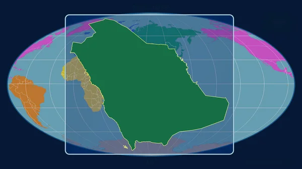Втілена Погляду Саудівської Аравії Лінія Перспективи Проти Глобальної Карти Проекції — стокове фото