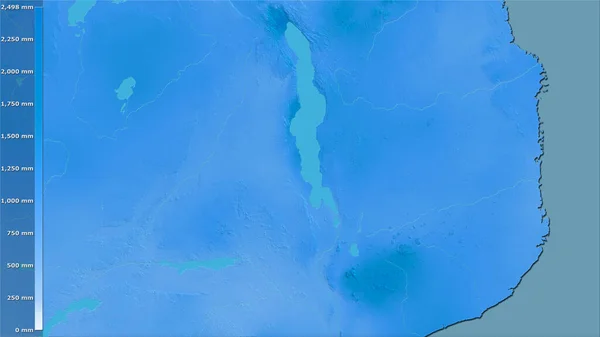 伝説と立体投影のマラウィ地域内の年間降水量 ラスター層の生の組成 — ストック写真