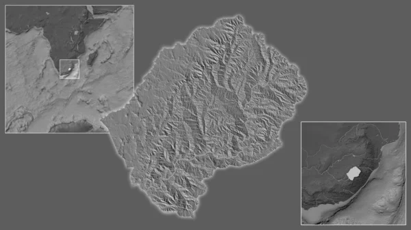 Közelkép Lesotho Helyszín Régióban Közepén Egy Nagyszabású Világtérkép Kétszintes Magassági — Stock Fotó