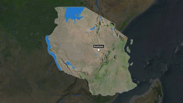 Det Markerade Området Tanzania Med Huvudstadspunkt Och Märkning Den Desaturerade — Stockfoto