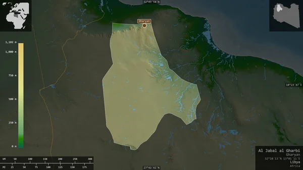 Jabal Gharbi Distrito Libia Datos Sombreado Colores Con Lagos Ríos — Foto de Stock