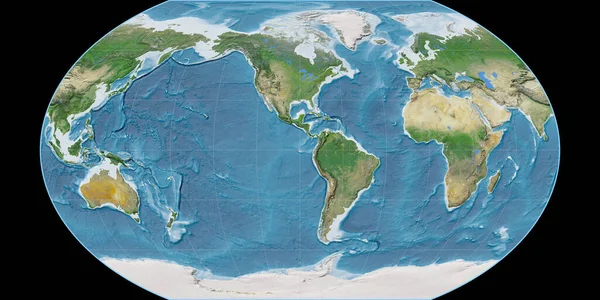 World Map Kavraisky Vii Projection Centered West Longitude Satellite Imagery — Stock Photo, Image