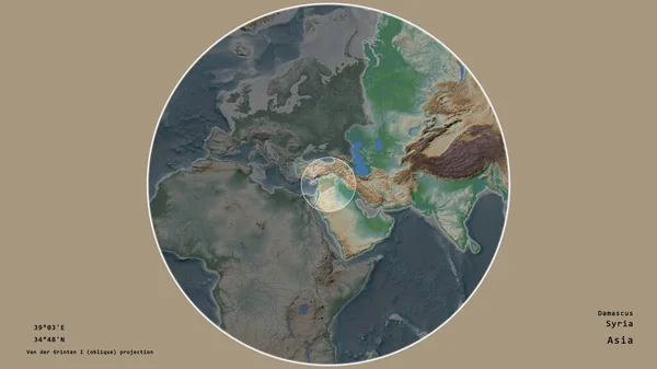 Территория Сирии Отмечена Кругом Крупномасштабной Карте Континента Изолированной Ненасыщенном Фоне — стоковое фото