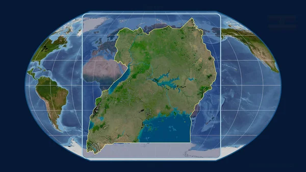 Zoomed View Uganda Outline Perspective Lines Global Map Kavrayskiy Projection — Stock Photo, Image