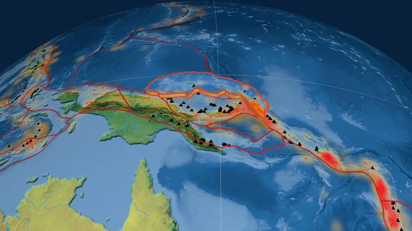 Płyta Tektoniczna North Bismarck Wytłoczona Kuli Ziemskiej Mapa Topograficzna Renderowanie — Zdjęcie stockowe