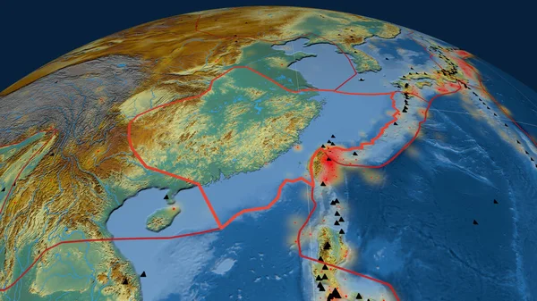 Piastra Tettonica Yangtze Delineata Sul Globo Mappa Topografica Rilievo Rendering — Foto Stock