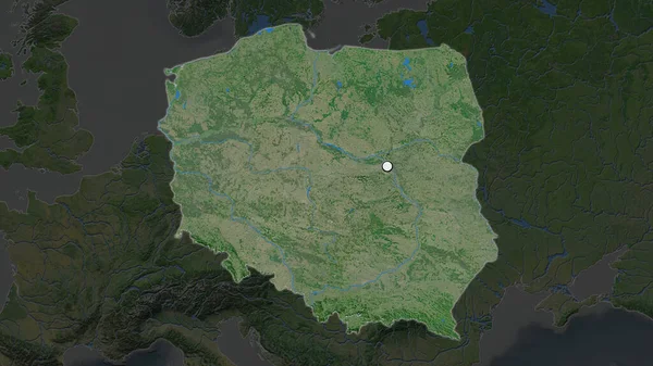 Polonya Nın Vurgulanmış Bölgesi Mahallesinin Doyumsuz Haritasında Sermaye Noktası Var — Stok fotoğraf