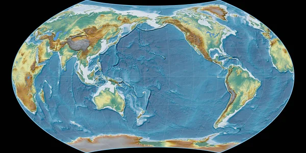 Mapa Świata Projekcji Wagnera Viii Skupiona 170 Zachodniej Długości Geograficznej — Zdjęcie stockowe