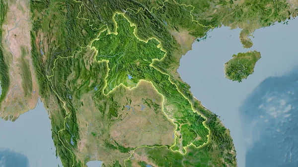 Laosz Terület Műholdas Térképen Sztereográfiai Vetítés Nyers Összetétele Raszter Rétegek — Stock Fotó