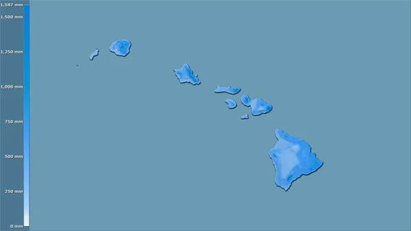 美国夏威夷地区最寒冷的地区在立体投影中的降水量 光栅层的原始成分 — 图库照片