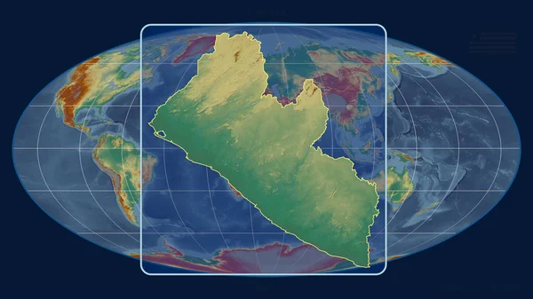 Zoomed View Liberia Outline Perspective Lines Global Map Mollweide Projection — Stock Photo, Image