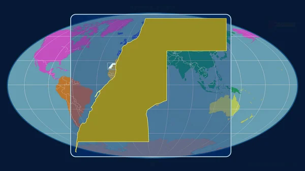 Közelítés Nyugat Szaharára Perspektívákkal Mollweide Projekció Globális Térképével Szemben Alakzat — Stock Fotó