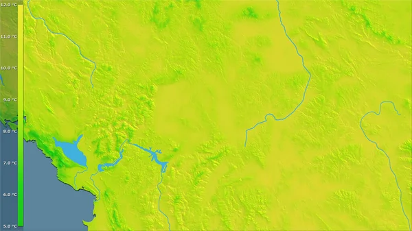 带有图例的立体投影中科索沃地区白天平均气温变化 栅格层的原始组成 — 图库照片