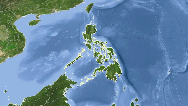Filippinerna Och Dess Grannskap Avlägset Snedt Perspektiv Form Skisserat Satellitbilder — Stockfoto