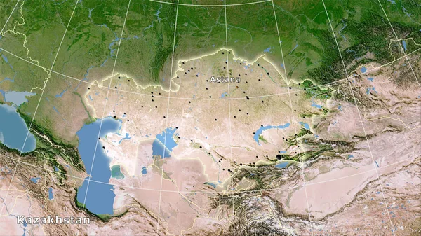 Kazajstán Zona Satélite Mapa Proyección Estereográfica Composición Principal — Foto de Stock