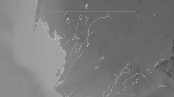 モーリタニアのダクレット ヌアディブ県 湖や川とグレースケールの地図 形状は その国の領域に対して概説 3Dレンダリング — ストック写真