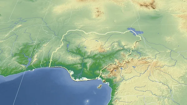 Nigeria Vecindario Perspectiva Oblicua Distante Forma Delineada Mapa Físico Color —  Fotos de Stock