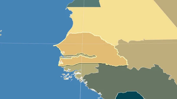 Сенегал Окрестности Далекая Косвенная Перспектива Очерченная Форма Цветная Карта Административных — стоковое фото